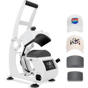 Hat Heat Press, Hat Press Heat Machine for Caps with 2 Platens, White Hat Heat Press Machine for Caps with Non-Slip Base for Heat Transfer Vinyl