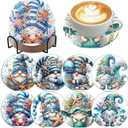 mrpwnle 8 Pack Diamond Art Coasters Kits - Gnomes Diamond Painting Coasters Kit Set with Holder Cork Pads, DIY Non Slip Coaster Craft Kits for Adults Beginners Ideal Gifts
