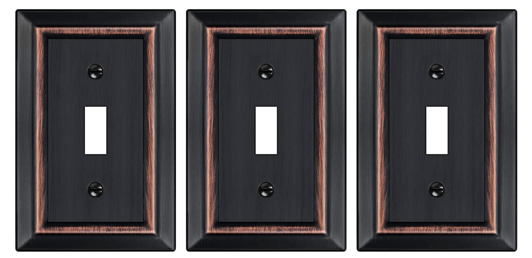 Oil Rubbed Bronze Light Switch Cover Plate, Decorative Metal Aged Bronze Switch Plates Outlet Cover, Light Switch Cover Plate, 1-Gang Wall Plates (Single Toggle, 3 Pack)