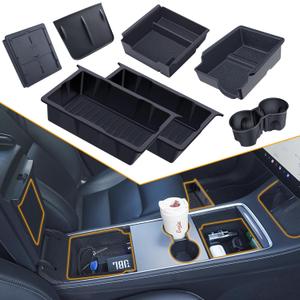Center Console Organizer Tray 7PCS for Tesla Model Y 2020-2024(Not Fit 2025 New Model Y Juniper) Accessories with Armrest Storage Tray, Hidden Storage Box, Cup Holder Insert, Under Seat Box