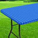 Rectangle Vinyl Table Cloth 24x48, Waterproof Elastic Fitted Tablecloth with Flannel Backing, Plastic Table Cover for Picnic, Camping, Outdoor, Blue
