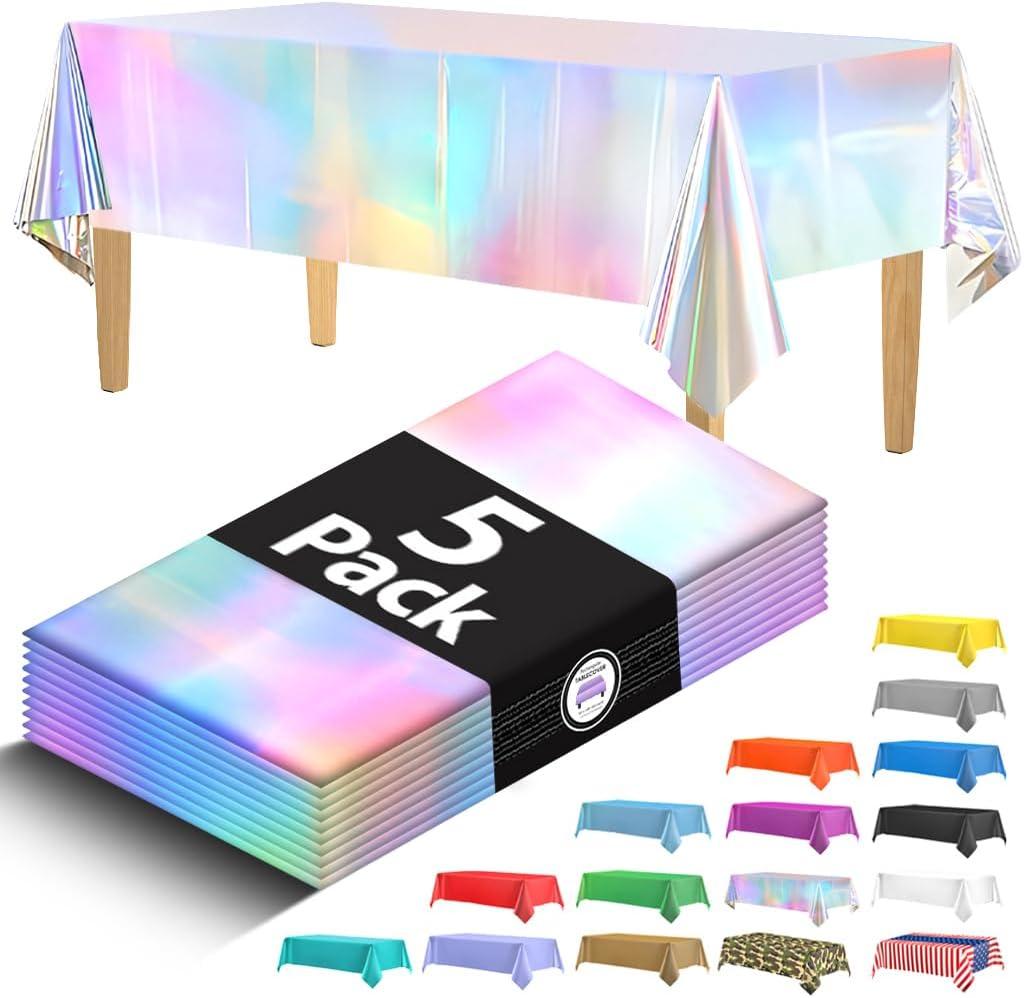 5 Pack Premium Iridescent Tablecloth - Plastic Foil Tablecloth 108 x 54 - Holographic Plastic Table Cloth - Decorative Rectangle Party Tablecloth - Disposable Table Cloths Iridescent Party Decorations