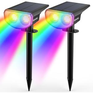 Kyosho Solar Color Spot Lights Outdoor, 9 Lighting Modes Halloween Christmas Lights, 38 LEDs Color Changing Waterproof RGBW Multicolor Tree Pool Solar Spotlight, 2 Pack