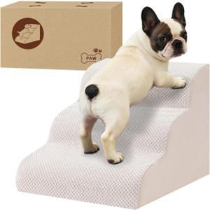 Dog Stairs Ramp for Small Dogs and Cats,13.8'' H 3-Step Pet Stairs for Sofa Chair Counch, Non-Slip Foam Pet Steps with Soft Surface,Beige