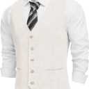 COOFANDY Men's Linen Vest Casual Linen Slim Fit Suit Vests Dress Waistcoat Wedding Business Prom (3X-Large, Light Khaki)