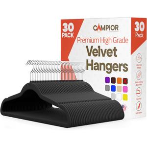 Black Velvet Hangers 30 Pack  360 Swivel Hook, Non-Slip and Space Saving Hangers, Heavy-Duty 11 lbs Weight Capacity - Smooth Velvet Finish for Crease-Free Clothes and Effortless Closet Organization