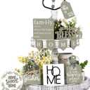 FairySandy 11 Pcs Home Tiered Tray Decor Spring Rustic Farmhouse Tiered Tray Decorations Set Sage Green Wooden Home Sign Vintage Farm Animal Farmhouse Tabletop Wood Sign for Kitchen Table Shelf Decor