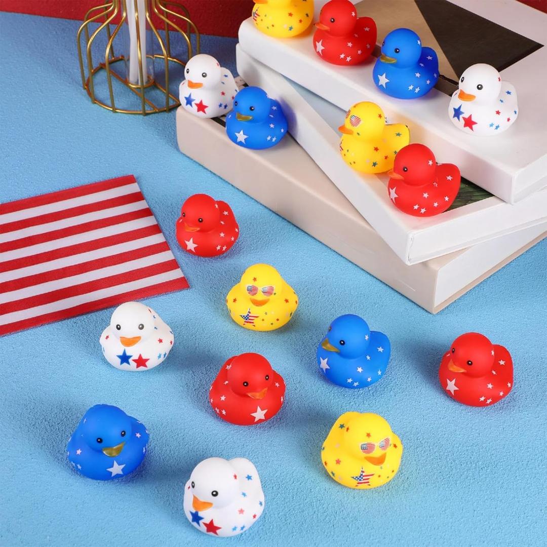 3 x 5 Pcs Independence Day Rubber Duck 2 Inch 4th of July Duck Bath Toys Baby Shower Patriotic Party Decors Holiday USA Rubber Ducks Duck with Drawstring Gift Bag for Class Prizes (Star)