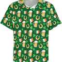 Mens St. Patrick's Day Shirt Irish Shamrock Casual Short Sleeve Button Down Hawaiian Shirts (Green, XXL)