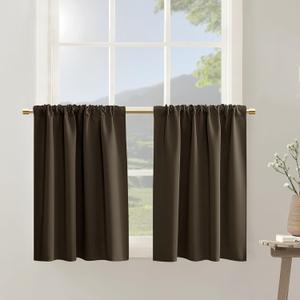 PANELSBURG Chocolate Brown Basement Window Curtains,Cabinet Curtains for Under Kitchen Sink,Privacy Thermal Insulated Short Curtains 24 Inch Length for Bathroom Small Windows,Dark Coffee,Set 2 Panels