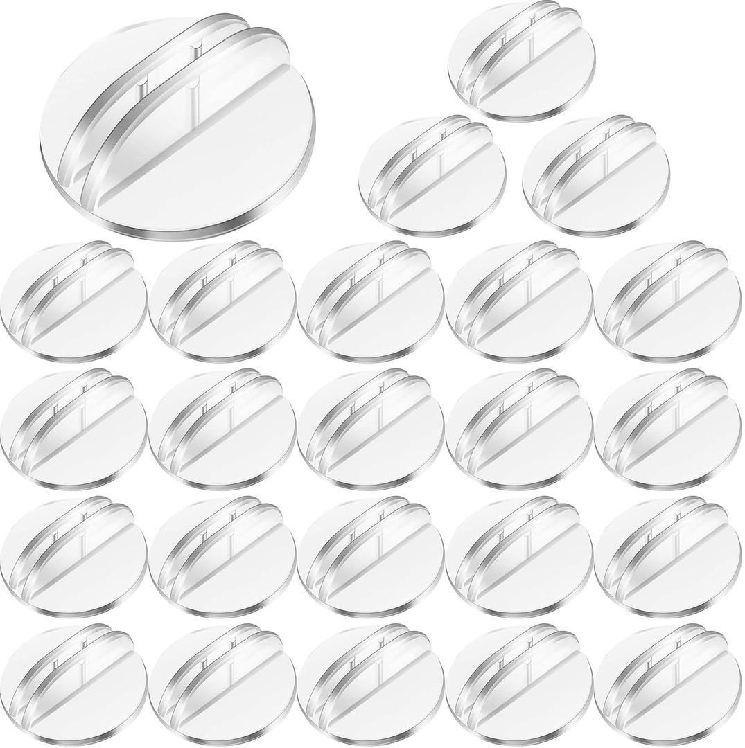 Yinkin 100 Pcs Clear Mini Card Stands Plastic Place Card Holders Paper Miniature Bases Paper Board Clips for Game Table Numbers Business Price Tags Menus Labels Party, 1 Inch in Diameter