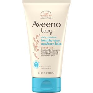 Aveeno Baby Healthy Start Nourishing Newborn Balm, Hypoallergenic Baby Skin Balm with Prebiotic Oat Leaves a Nourishing Layer to Care for Newborn Skin, Fragrance-Free, 5 oz