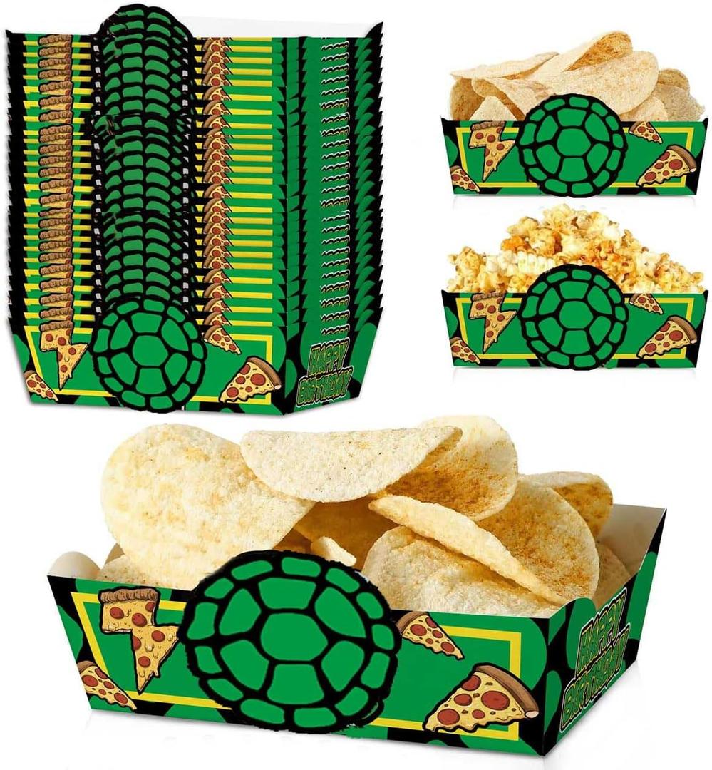 24pcs Turtle Themed Green Paper Food Trays for Party Supplies Kids Birthday Party Decorations