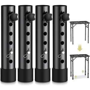 Anbte 4pcs Folding Table Leg Extenders, 5 Levels Adjustable Height Rise Up to 6.1 in, Heavy Duty Steel Table Risers for Straight and Bent Legs, Reduces Stooped Work, Black