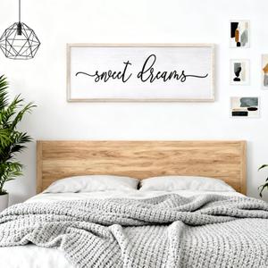 Sweet Dream Wall Decor Above Bed: 24 x 10 Inch Large Wooden Framed Wall Decor with Text, Horizontal Wood Frame Wall Art for Living Room, Entryway, Farmhouse Style Home Sign