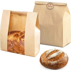 50 Pack Large Paper Bread Bags for Homemade Sourdough Loaves Bakery Bags with Window for Homemade Bread Gift Giving with Label Seal Stickers(11.8x8.2x3.5 inch)
