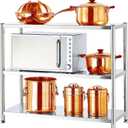susunnus 3-Tier Stainless Steel Shelf, Heavy Duty Shelving for Kitchen, Garage, Industrial Storage, Kitchen Shelves Adjustable Feet, Easy to Clean(35.8in*15.8without Guardrails)