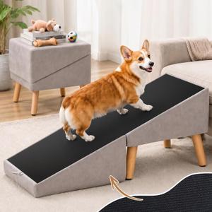 Ottoman Dog Ramp for Couch, 2-in-1 Foldable Dog Stairs for Small Dogs Gray