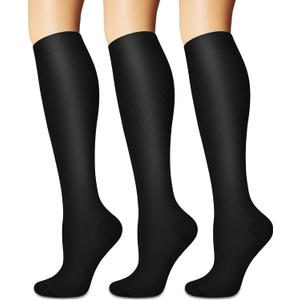 Compression Socks for Women and Men Circulation (3 Pairs) - Best for Nursing, Running, Travel Knee High Socks (Small-Medium, 01 Black)