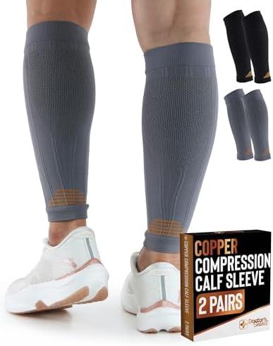 Doctor's Select 2 Pairs Copper Calf Compression Sleeve - Leg Compression Sleeves for Women & Men, Shin Splint Relief, Large-X-Large