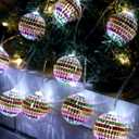 BBTO LED Disco Ball String Light Battery Powered Mirror Balls Ornaments for Outside Backyard Porch 70s 80s Disco Party Supplies(1.57 Inch,Sparkling Colors)