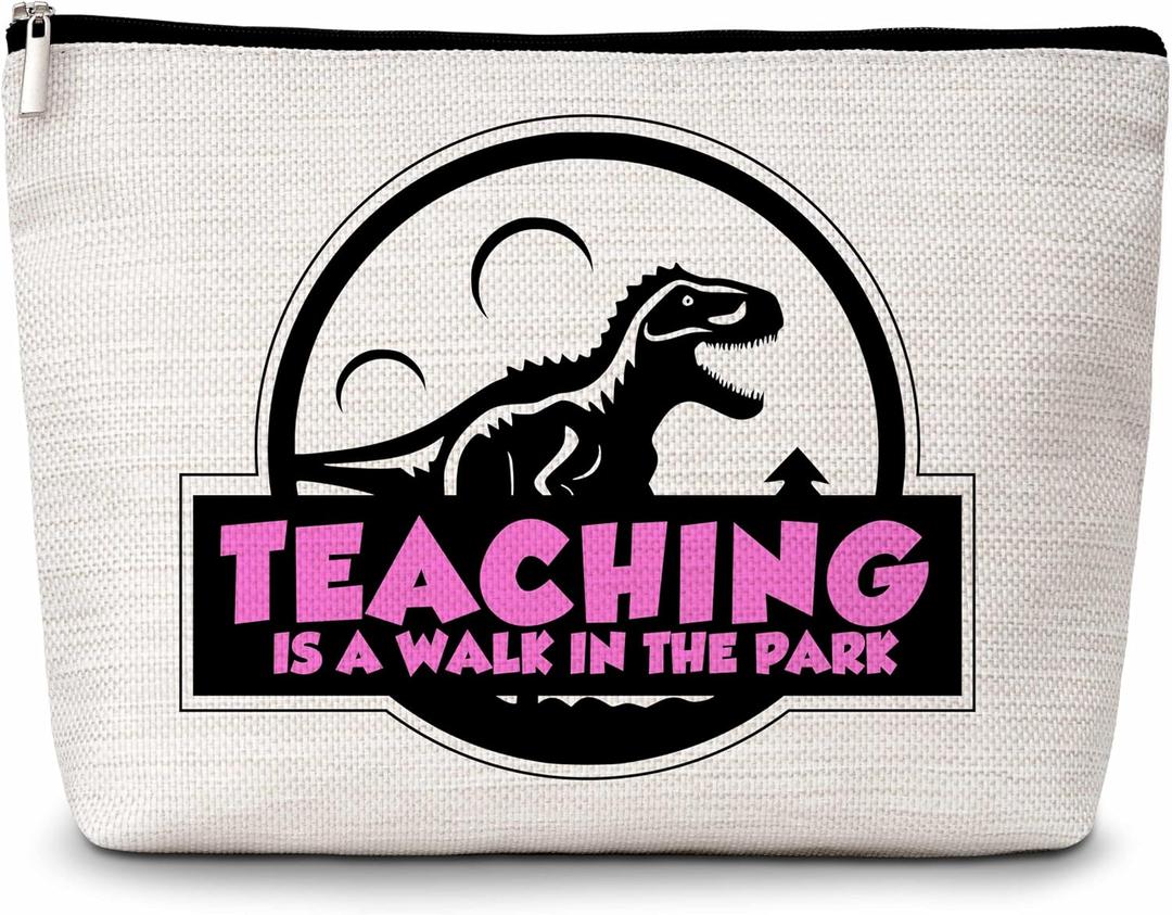 Teacher Gifts Makeup Bag, Teaching Is A Walk In The Park Cosmetic Bags, Dinosaur Makeup Zipper Pouch Bag, Teacher's Day Gift, Birthday Appreciation Thank You Retirement Gifts For Best Teacher, 49