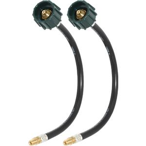 Flame King E15INPT-X2 Pigtail Hose Connectors, 1/4" Male Inverted Flare (NOT NPT) for RV, Van, or Trailer, Propane Tank 2-Stage Auto Changeover Regulators, 15 inches (2-Pack), Black/Green