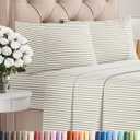 Full Size 4 Piece Sheet Set - Comfy Breathable & Cooling Bed Sheets Set - Hotel Luxury Bedding for Women, Men, Kids, Teens, Boys & Girls - Deep Pockets, Soft, Wrinkle Free - Oeko-Tex - Beige Stripes 2