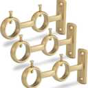 Goowin Curtain Rod Bracket, 3pcs Curtain Rod Holders, Durable Curtain Brackets for Curtain Rod, Double Curtain Rod Bracket for Living Room Bedroom Curtain rods, Drapery Rods (Gold)