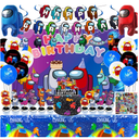 110Pcs A-mong Us Birthday Party Supplies,Video Game Party Decorations with Birthday Banner,Hanging Swirls,Cake Topper,Cupcake Toppers,Balloons,Foil Balloons,Backdrop,Tablecloth,Stickers