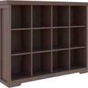 Cube Shelf Bookcase with Base - Wooden 3 Tiers Floor Standing Low Storage Cabinet for Home and Office, 12-Cube Lattice Bookshelf, Walnut