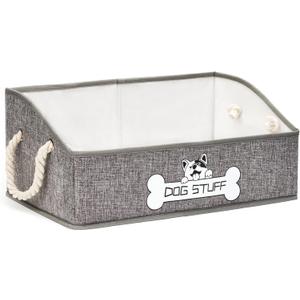 Collapsible Fabric Dog Toy Box and Storage Bin With Handle - Trapezoid Basket Chest Organizer for Pet Toys, Blankets and Accessories (Grey)
