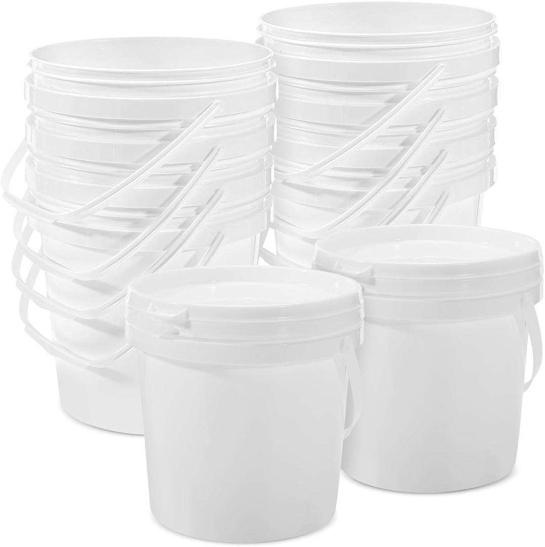10 Pack 0.9 Gallon White Plastic Buckets with Lids and Handles Portable Storage Containers for Dry Food, Paint, Camping, Fishing Supplies