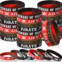 Capoda 48 Pcs Pirate Silicone Bracelets Ahoy Matey Caribbean Rubber Wristbands Skull Pirate Ship Party Favors for Girls Boys Birthday Decorations Halloween Party Supplies
