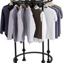 Round Garment Rack, Floor Standing Iron clothes Hanging Rack with Topper, Suitable for Large Shopping Malls Retail, Clothes Boutique Display Laundry Rooms Multi-Purpose Hanging (BLACK)