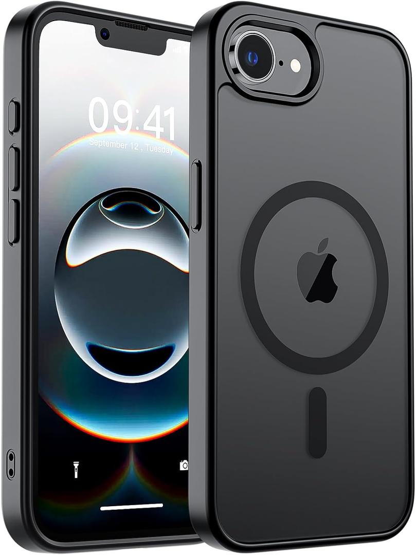 Magnetic for iPhone 16e Case, [Compatible with MagSafe] [Military Grade Drop Protection] Translucent Matte Shockproof Anti-Scratch Phone Case, Black