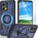 for Motorola Moto Edge 5G 2024 Magnetic Case,Compatible with MagSafe & [HD Screen Protector2],Metal Rotated Kickstand,Military Grade Drop Proof Anti-Fingerprint Protective,Blue