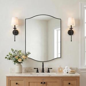 ANDY STAR Scalloped Bathroom Mirror24"x32" Black Rectangle Wall Mirror with Curved Edge Stainless Steel Metal Frame, Irregular Vanity Wall-Mounted Mirror for Bathroom, Entryway