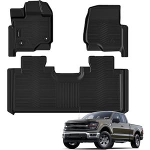 Auxko All Weather Floor Mats for 2015-2025 Ford F-150 Super Cab & Extended Cab (not for Supercrew Cab) TPE Rubber Liners Accessory for 2015-2025 Ford F-150 Super CAB Odorless Anti-Slip Mats Black