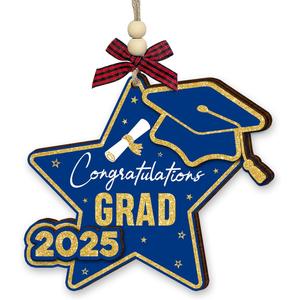 2 x 2025 Graduation Christmas Ornament - Wooden Graduate Ornament for College High School Senior Masters, Graduation Gifts for Her, Him, Family, Friends - Congrats Grad Party Decorations