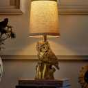 G-SAFAVA 14.25" Small Table Lamp for Living Room Farmhouse Bedside Resin Single Lamp with Gold Owl Lamp Shape for Bedroom Retro Rustic Nightstand Lamp