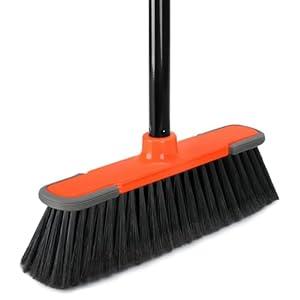 3 in 1 Weeding Wire Metal Brush Tools, Concrete Scrub Deck Brush with Long Handle for Moss, Tough Stains on Paving, Garden, Patio, Pool (Orange)