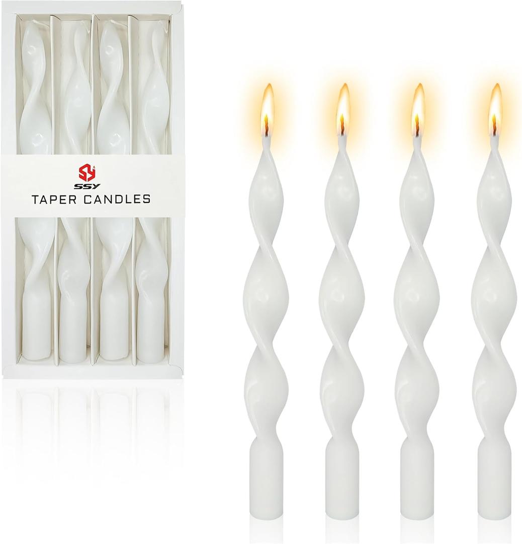 Spiral Taper Candle Long Candlesticks,Gedengni 10 INCH Colored Candle Stick White Tapered Candles Unscented Twisted Candlestick for Home Dcor Weddings Festive Holiday (17D4PC-WHITE) 4 Count