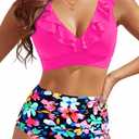 Tempt Me Women High Waisted Bikini Sets - Two Piece Tummy Control Swimsuits 2025 Ruffle Bathing Suit (Pink and Floral, Medium)