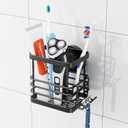 TAILI Patented Suction Cup Toothbrush Holder, Stainless Steel Anti-Puddling Shower Toothbrush Holder, No Drilling Removable Organizer for Bathroom Toothpaste, Razor, Kitchen and Office Items, Black