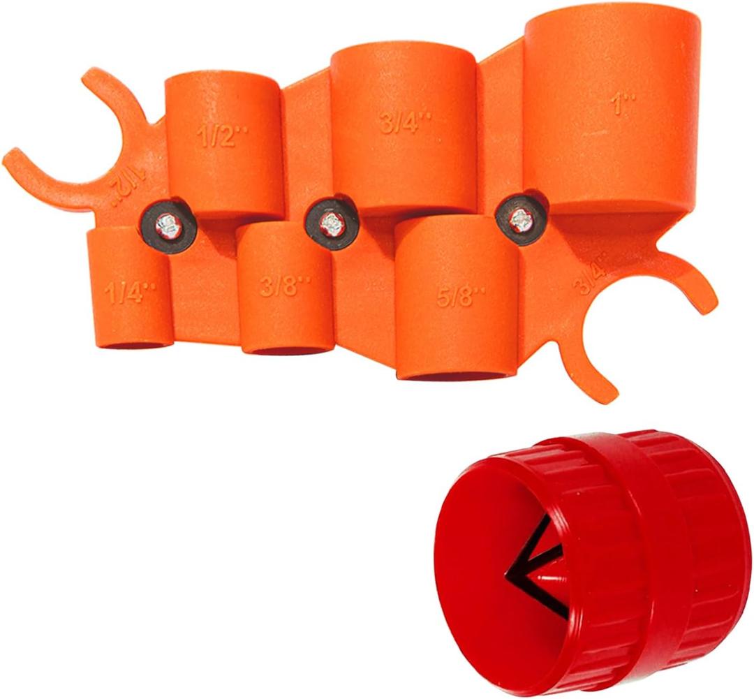 1/4'' - 1'' Depth Gauge and Pipe Deburring Tool Kit, 1/8'' to 1-5/8'' Inner Outer Reamer Pipe Tubing Chamfer Tool for PVC, PPR, CPVC, Brass, Aluminum Pipe