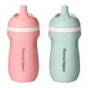 Tommee Tippee Insulated Sporty Bottle, 9oz, No Spill Toddler Water Bottle For 12 months +, Two-Piece Valve Helps Stop Spills, Pack of 2, Pink and Mint (2 PACK, Light Pink/Mint)