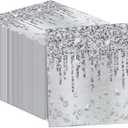 100PCS Silver Party Paper Napkins Happy Birthday Supplies Glitter Decorations Silver Diamond Theme Disposable Paper Lunch Napkins for Adults Kids Birthday Wedding Bridal Shower Favors