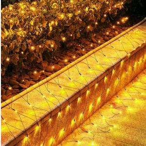 4 Pack 12 x 5FT 360 LED Christmas Net Lights Outdoor for bushes, Waterproof IP65 12 Modes Connectable Extendable Bush Net Christmas Lights Outdoor Mesh Light for Bushes, Tree, Yard, Garden, Warm White