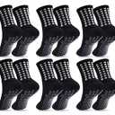 Duufin 6 Pairs Black Grip Socks Soccer Youth Grippy Sports Athletic Football Grip Soccer Non Slip Socks for Youth Boys Girls 10-15 Years Old